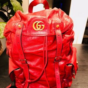 GUCCI 526908 GG Marmont Liber Taiga Cat Head Backpack Leather Red